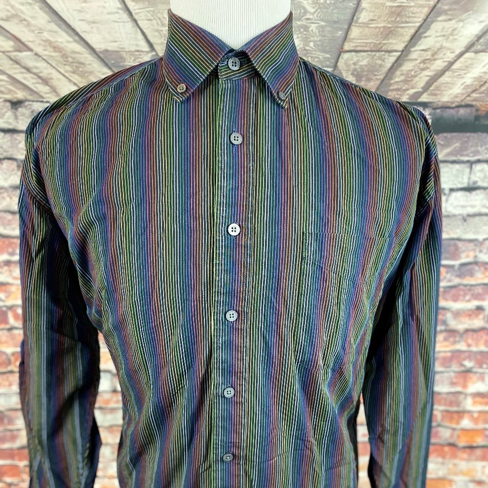 Alan Flusser Rainbow Pinstriped Disco Mod Shirt L